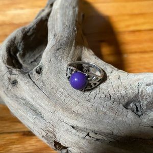 Purple Bead Silver Color Ring, 90s Vintage Fashion Jewelry